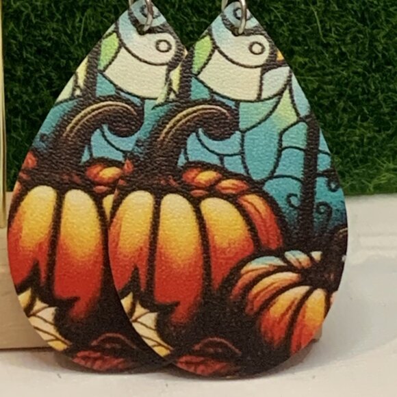 Pumpkin Earring, Turquoise Earring, Boho Earring, Fall Earring, Halloween, Gift - Picture 2 of 7